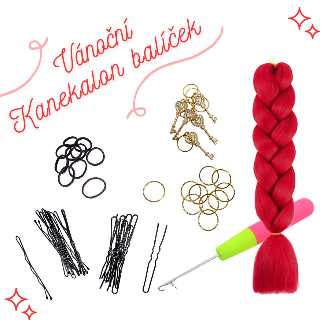 Vánoční Kanekalon Balíček - Vše, co potřebujete k pletení copánků