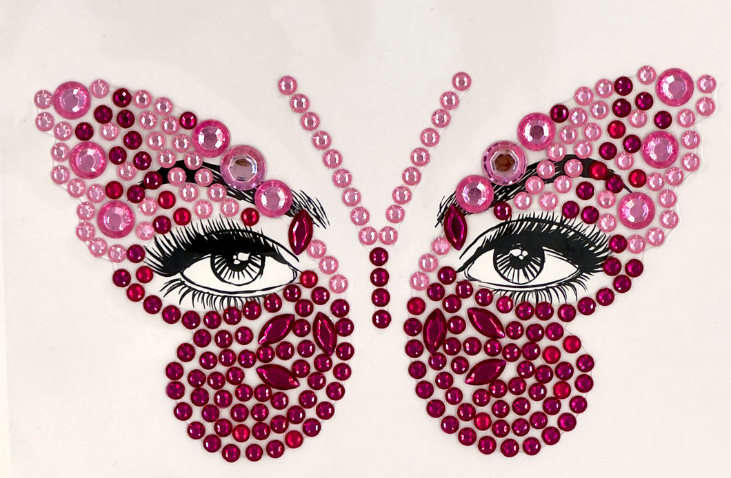 Nalepovací festivalové kamínky na obličej -pink butterfly