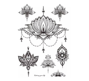 Dočasné tetování - Hena Mandala Černá - Lotus Flower