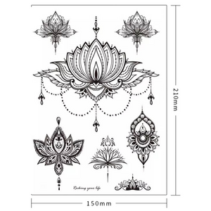 Dočasné tetování - Hena Mandala Černá - Lotus Flower
