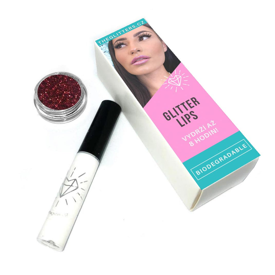 Glitter Lips - Biodegradable - Ekologické dlouhotrvající třpytivé líčení rtů - Tmavě červená